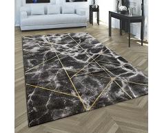 Tappeto Salotto Pelo Corto Effetto 3D Marmo Look Geometrico Motivo Rombi, Dimensione:160x230 cm, Colore:Oro
