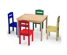 GOPLUS Set Mobile Tavolino con 4 Sedie per Bambini, Set Tavolo e Sgabello da Cameretta, Set Mobile Colorato, Populare tra Bambini, di Legno di Pino (Stile retrò)