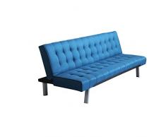 Milani Home s.r.l.s. Divano Letto Stile Moderno di Design Contemporaneo Trapuntato Blu per Salotto Casa Hotel Albergo, Stile Moderno, 3 Posti Struttura Metallo E Legno, D. 178x80x72 / DL. 178x92x35