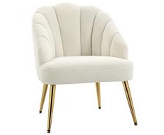 homcom Poltrona Imbottita con Schienale a Conchiglia, Poltroncina da Camera e Salotto in Velluto con Gambe Dorate, Bianco Crema