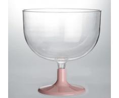 Contenitore Ciotola forma Calice Vino - con gambo basso ROSA e coppa Trasparente - in plastica - Alzata per caramelle, marshmallow, dolci ecc. - Addobbo, decorazione tavola torta, buffet ecc.