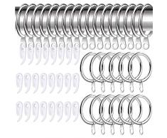 PhoenixDN 30 Pezzi Anelli per tende in metallo argento, Anelli Bastone Tenda Anelli Appesi in Metallo, Anelli in Metallo con Gancio in Plastica Bianca