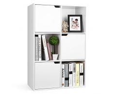 Homfa Libreria Armadio con 6 cubi Mensola in Legno, Scaffale Cubo Porta Libri CD Pianti Espositore,90 * 60 * 29cm,Bianco