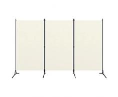 vidaXL Paravento a 3 Pannelli Divisorio Separè Byobu Pieghevole Schermo Separatore Ambienti Interni Protezione Privacy Bianco Crema 260x180 cm