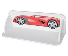 Leomark mensola in legno da muro per cameretta, scaffale parete bambini, mensola da muro sospesi da parete, decorativi stanza dei bambini, motivo: SPORT CAR, dimensioni: 60cm x 20cm x 19cm (LxPxA)