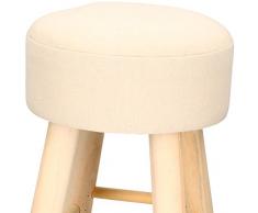 Bakaj Sgabello Pouf Poggiapiedi Struttura In Legno Rotondo Seduta in Stoffa Beige Imbottito 30 x 42h cm Decorato Stool Shaby