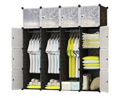 BRIAN & DANY Armadio Modulare con 16 Cubi, Scaffale Componibile con Ante, Guardaroba Organizzatore Economico, Strutture per Cabine in Plastica, 148 x 47 x 148 cm