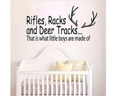 Zykang Wall Sticker Decalcomania da muro Quote Rifle Scaffale e cervi Track Caccia Vinile Sticker Boy Kindergarten Arte decorativa Camera dei bambini Decorazione murale 30X57Cm