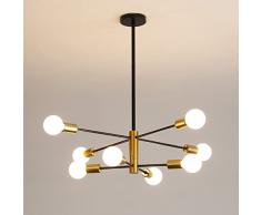 Comely Lampadario Vintage, Lampada a Sospensione Industriale Neri/Oro, 8-Luci E27 Angolo Regolabile di 360° lampadario soggiorno camera da letto sala da pranzo, Dia73cm (Lampadine non Incluse)