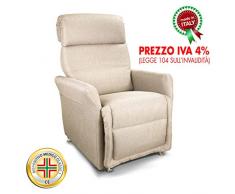 Goldflex - Poltrona MOD. Ponza, Relax ELETTRICA, 2 Motori INDIPENDENTI, Sistema ALZAPERSONA Telecomando, Tessuto Antimacchia Beige - Iva 4% Gia APPLICATA >>> DOCUMENTAZIONE OBBLIGATORIA