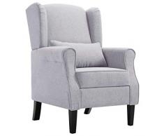 vidaXL Poltrona con Cuscino Artigianale Classica Design Elegante Seggiola Arredo Casa Telaio e Gambe in Legno Grigio Chiaro in Tessuto