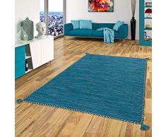 Prico – Tappeto Kilim naturale – Blu petrolio – 8 taglie disponibili, Cotone, blu, 70 x 140 cm