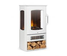 KLARSTEIN Bormio Panorama - Camino Elettrico, 1000/2000W, Finestra Panoramica in 3 Pz, Termostato, Riscaldamento Attivabile Protezione da Surriscaldamento Integrata, Vano per Ceppi di Legno, Bianco