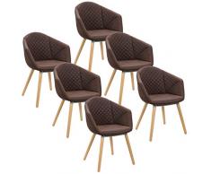 WOLTU BH89dbr-6 Sedie da Pranzo Design retrò Poltroncina per Soggiorno Sala D'attesa Cucina Ristorante Sgabello Poltrona con Schienale Braccioli Tessuto di Lino Gambe di Faggio Marrone 6 Pezzi