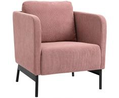 homcom Poltroncina in Velluto a Coste, Poltrona Imbottita con Gambe in Acciaio e Cuscino posteriore, 73x74x82cm, Rosa