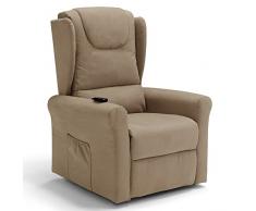 REDÒKASA Detroit poltrona relax in tessuto con doppio motore movimento elettrico con funzione alzapersona, reclinabile e posizione TV (Camel)