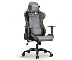 mfavour Sedia Gaming Ufficio Ergonomica Sedia da Gaming Schienale Alto Confortevole in Stile Esecutivo con Braccioli Regolabili e Inclinazione Ruote Silenziose 150kg Grigio e Rosso