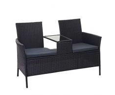 Mendler Divano sofa per lesterno doppia seduta portavivande HWC-E24 polyrattan nero cuscini grigio