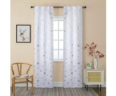 GIRASOLE HOME® Coppia Tende Semi Oscuranti Morbide Fantasia Stelle Argentate Tenda Morbida per Interni con Tasca e Passanti Nascosti 2 Pannelli (Bianco, 70x235cm)