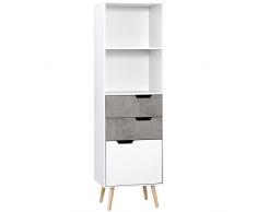 homcom Mobiletto Multiuso con 3 Cassetti e 2 Ripiani Aperti Credenza Moderna in Truciolato e Legno di Pino, 50x39x169.5 cm, Grigio e Bianco