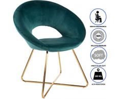 MONTEMAGGI Poltrona Imbottita Circolare in Velluto Blu Petrolio con Gambe in Ferro Dorato. Poltrona da Ufficio o da Pranzo Super Confortevole e Seduta Ergonomica 71x59x84 Cm
