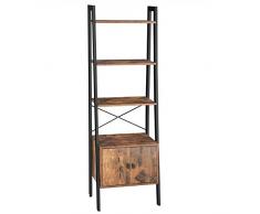 VASAGLE Scaffale a Scaletta, Libreria a 4 Ripiani con Armadio, Stabile Struttura in Ferro, Portaoggetti per Soggiorno Studio Ufficio, 56 x 34 x 173 cm, Design Industriale, Marrone Vintage LLS47BX