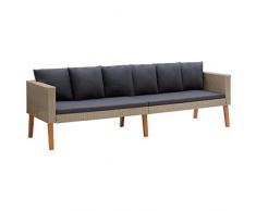 vidaXL Divano da Giardino a 3 Posti con Cuscini Sofà Dormeuse Chaise Longue Poltrona Divanetto Canapè Arredo Salotto Esterno in Polyrattan Beige