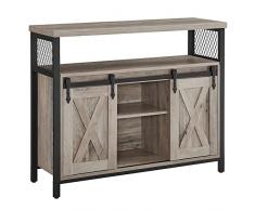 VASAGLE Credenza, Mobile da Cucina, Armadietto Organizzatore, con 2 Ante Scorrevoli, 33 x 100 x 80 cm, Ripiani Regolabili, Stile Country, per Soggiorno, Greige e Nero LSC092B02