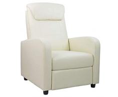 Brigros - Poltrona reclinabile Relax Struttura in Acciaio e Legno Imbottitura in Poliuretano espanso con Poggiapiedi Moderna Portata 120kg (Ecopelle Crema)