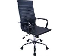 SillaSedia ufficio girevole con schienale ergonomico in PU,poltrona regolabile con design elegante,braccioli e seduta Imbottita - Nero,Black