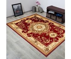 Tappeto Salotto Noble Tradizionale Taglio Contorno – Colore Rosso Beige Motivo Orientale – Morbido - Facile da Pulire – Migliore qualità – Diverse Misure S-XXXL 160 x 220 cm