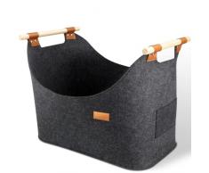XXL Cesta per Legna con Manici - Cesta Porta Legna Feltro Portalegna da Interno per Giocattoli, Vestiti, Frutta, Legna da Ardere, Giornali - 50 x 40 x 30 cm