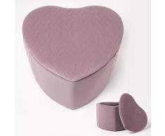 Homescapes, poggiapiedi in velluto rosa scuro con pouf portaoggetti a forma di cuore, moderno e alla moda, con coperchio imbottito multifunzionale Arundel, poggiapiedi ottomano, altezza 33 cm