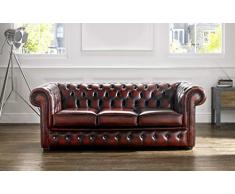 Divano in pelle Chesterfield 3 posti colore sangue di bue