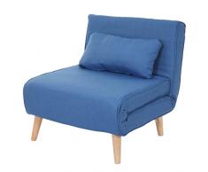 Mendler Poltrona letto relax HWC-D35 trasformabile legno tessuto blu