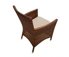 poltrona in polyrattan marrone con cuscino grigio chiaro