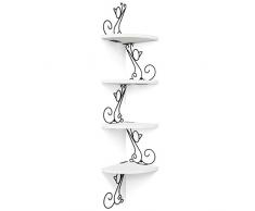 Alsonerbay - Scaffale angolare da parete in legno massiccio a forma di gatto, decorazione per soggiorno, camera da letto, cucina, ufficio, 4 ripiani, moderno e semplice, colore bianco