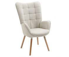 MEUBLE COSY Scandinavo Poltrona Imbottita Sedia da Salotto con Braccioli Poltroncina Relax in Tessuto con Schienale Alto Gambe in Legno per Camera da Letto Soggiorno, Beige, 66x71x109 cm