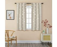 GIRASOLE HOME® Coppia Tende Oscuranti Morbide Fantasia Stelle Argentate Tenda Morbida per Interni con Tasca e Passanti Nascosti 2 Pannelli (Beige, 70x145cm)