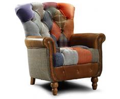 Casa Padrino poltrona da soggiorno Chesterfield di lusso multicolore/grigio/marrone 82 x 86 x A. 94 cm - Mobili Soggiorno Chesterfield