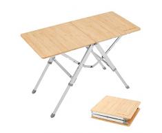 KingCamp Tavolino Pieghevole 87x40x36/50/60cm in Bamboo Regolabile in Altezza Tavolo Pieghevole Tavolino da Esterno Interno Portatile Salvaspazio Tavolo Campeggio Arrotolabile Balcone Giardino Picnic