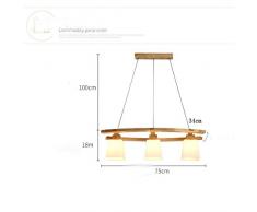Lampadario a sospensione a LED, in legno e vetro, 3 lampadine E27, ideale per ufficio, tavolo da pranzo, studio, soggiorno