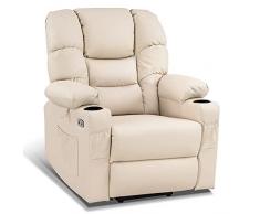 MCombo 7550 - Poltrona relax elettrica con 3 motori, regolabile separatamente, posizione sdraiata fino a 170°, poggiapiedi allungato (bianco crema)