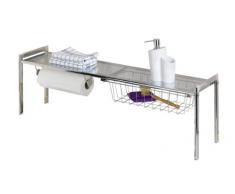 WENKO 2015010100 Ripiano per lavello Exquisit - con portarotolo da cucina, Metallo cromato, 93 x 30 x 21.5 cm, Argento lucido