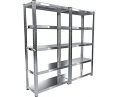 2 Scaffali In Metallo Scaffale Alta Portata Con 5 Ripiani Regolabili Ideale Per Garage Officina Cantina Capannone Magazzino Design Modulare 187 x 100 x 30 cm (2)