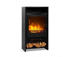 Klarstein Bergamo - Caminetto Elettrico, 2 Livelli di Riscaldamento: 900/1800 W, Termostato, Dimmer, Effetto Fiamma Realistica: a LED con Tronchi di Legno in Resina, Aspetto Legno, Nero