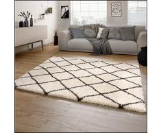 Tappeto A Pelo Lungo Salotto Shaggy Pelo Lungo Motivo Diamante Scandinavo, Dimensione:200 cm Quadrato, Colore:Crema 2