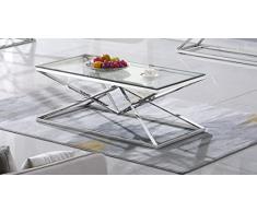 Bador Tavolino di design in acciaio inox, argento, vetro temperato, 120 x 60 cm