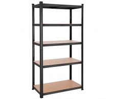 SONGMICS Scaffalatura a 5 Ripiani, Scaffale in Acciaio, Montaggio Senza Attrezzi, Utensili, Strumenti in Garage, Magazzino, Ripostiglio, Portante 600 kg, 50 x 100 x 200 cm, Nero GLR050B01