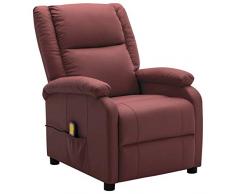 Tidyard Poltrona Massaggiante Relax Reclinabile da TV in Ecopelel Rosso con Poggiapiedi,Poltrona Reclinabile,Poltrona Relax da TV,Poltrona da Massaggio,Poltrona per Anziani